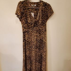 3 For $30.00-OASIS UK Dress Leopard Cutout Ruffle Maxi Uk 10 Us 6 New